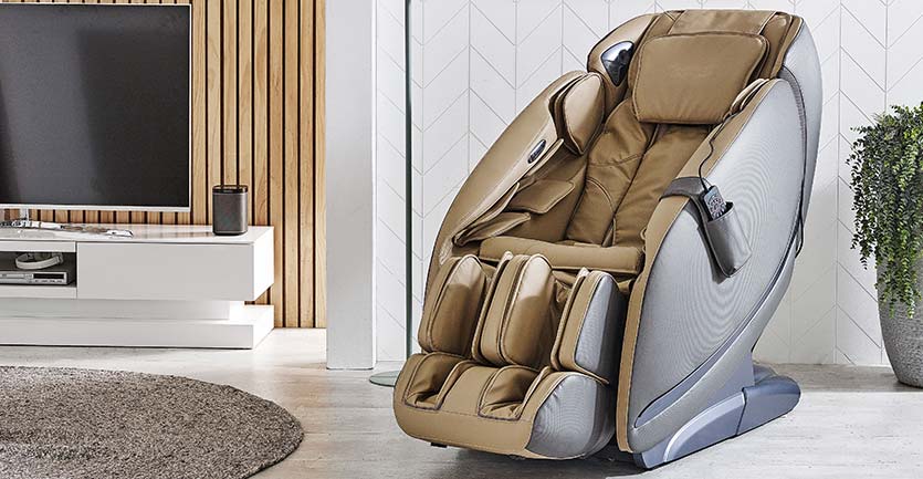 wide shot of a home massage chair in a home